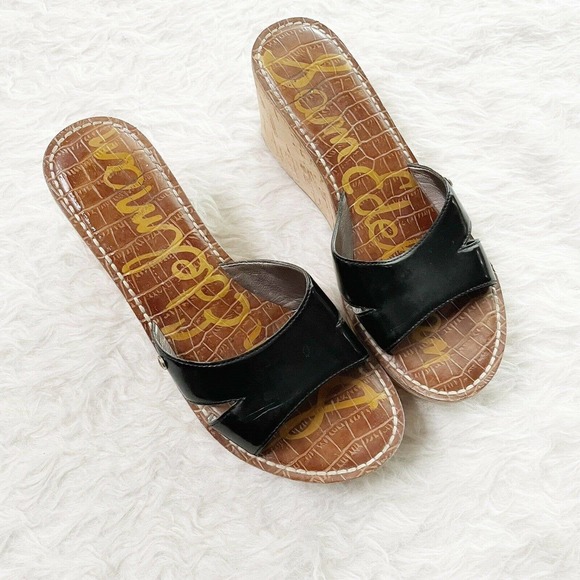 Sam Edelman REID Black Platform Wedge Slip On Sandals Size 7 - Picture 2 of 6